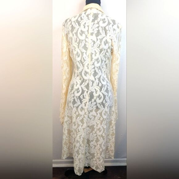 VTG 80s Casadei Lace Ruffle Witchy Hyper Feminine Coastal Cowgirl MD Duster - Picture 7 of 11